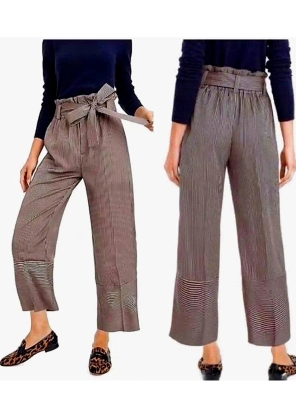 Point Sur by JCrew Paperbag Waist Striped Brown Women's Trousers size 0
